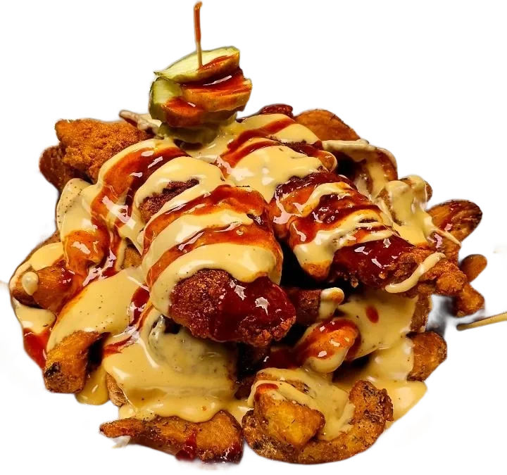 The Pop-Up horseshoe: tenders, dill fries and Gouda cheese sauce on Texas toast